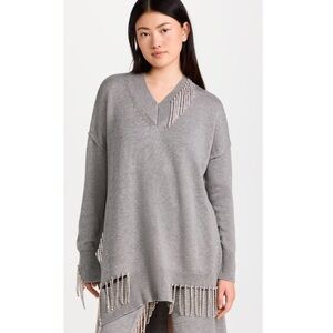 Dodo Bar Or Wool Crystal Fringe Gray Mark Sweater Sz 42 US 4 6 New